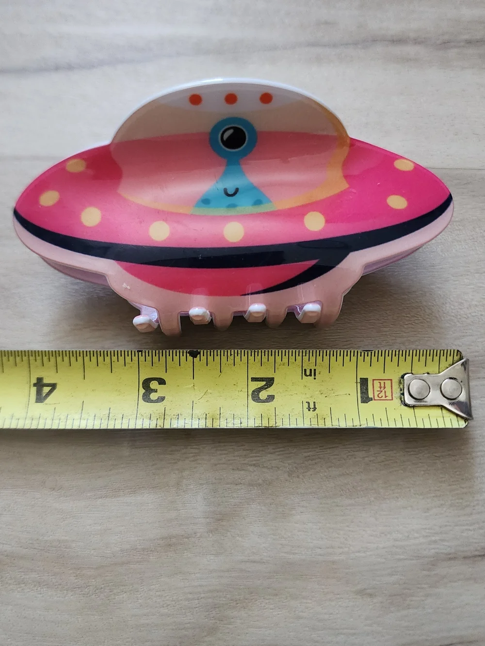 UFO  Alien Spaceship Hair Claw Clip, Pink Plastic, New